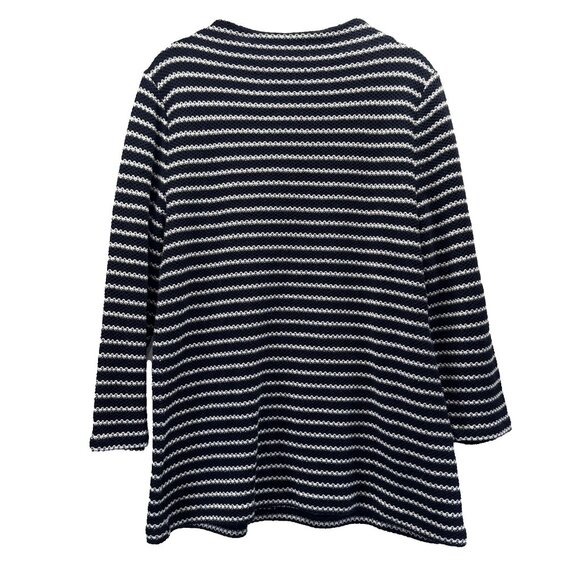 Talbots Women's Top Size Large Black White Stripe Knit 3/4 Sleeves Pullover - Picture 2 of 8